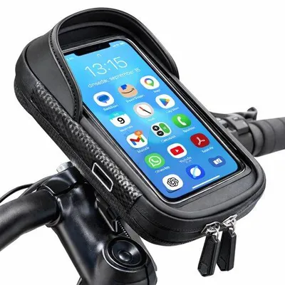 Productafbeelding van Telefoonhouder Fiets Fietstas Waterdicht, Bike Phone Holder Bag Fiets Motor Telefoonhouder Stuurtas 360 Rotatie met Regenhoes Opslagruimte Fietstelefo