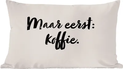 Produktbild von MuchoWow® Zierkissen Sofakissen Wohnzimmer Dekokissen 60x40 cm Taupe - Zitat - Aber erst der Kaffee - Kopfkissen - Polster mit Foto