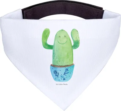 Produktbild von Mr. & Mrs. Panda Bandana Kaktus Happy - Weiß - Geschenk, Mutter, Freundin, Motivation, Ausbildung, Hundehalstuch, Dreieckstuch, Halstuch für Hund, Spruch, Kakteen