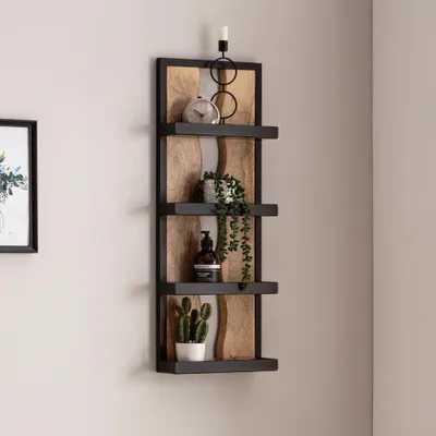 Image de Etagère murale 30x80x10 cm manguier bois massif / métal étagère suspendue industrielle | Wohnling