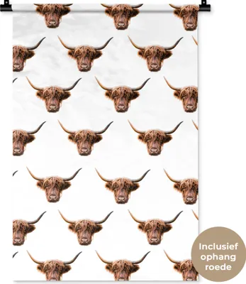 Produktbild von MuchoWow® Wandteppich Wandbehang Muster - Schottisches Hochlandrind - Tiere 60x90 cm Tapisserie Dekoration Wandtuch - Foto-Teppich - Abwaschbar