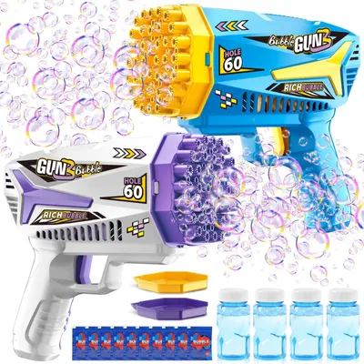Zdjęcie produktu dla Maszynka do baniek mydlanych 2 szt., automatyczne pistolety, z płynem, dla dzieci