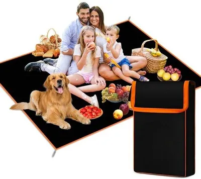Produktbild von Famanu Picknickdecke - wasserfest, sandfrei, mit 4 Erdankern - schwarz - 150 x 200 cm