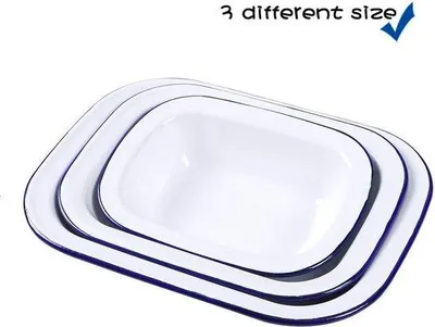 Produktbild von Emaillierte Backform 3-teilig quadratisch weiß blau für Lasagne
