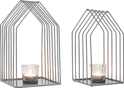 Image de lot de 2 photophores décoratifs scandinaves Carlon Gris