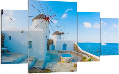 Produktbild von Bild auf Leinwand - Leinwandbild - Griechenland Insel Küste Haus - 160x90cm - Wand Bild - Wanddeko - Leinwanddruck - Bilder - Kunstdruck - Wanddekoration - Leinwand bilder - Wandkunst - DL160x90-2424