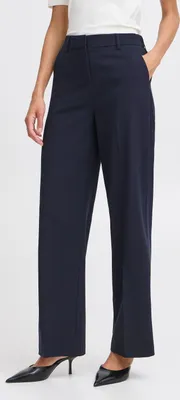 Image de b.young BYDanta Pantalon en tissu pour femmes Jambe large avec plis de ceinture Passants de ceinture Poches en retrait Stretch Regular Fit