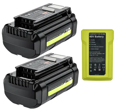 Immagine prodotto di Set di batterie da 40V - Batteria di ricambio agli ioni di litio e caricabatterie - 6,0Ah, 6000mAh - compatibile con i modelli OP4050/OP4040/OP4026/OP4030/RY40430/RY40200 - 2 batterie, 1 caricabatterie