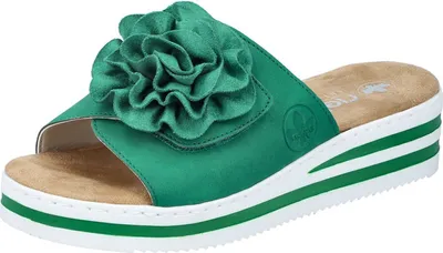 Produktbild von Rieker Damen Pantolette Blume elegant Klettverschluss Komfort schmal V0252, Größe:39 EU, Farbe:Grün