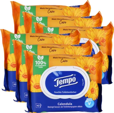 Produktbild von Tempo Feuchte Toilettentücher Calendula 42 Tücher (6er Pack)