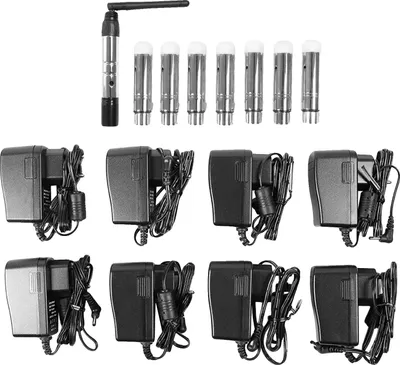 Immagine prodotto di Sistema di controllo luci DMX512 wireless, 1 trasmettitore, 7 ricevitori, colore nero