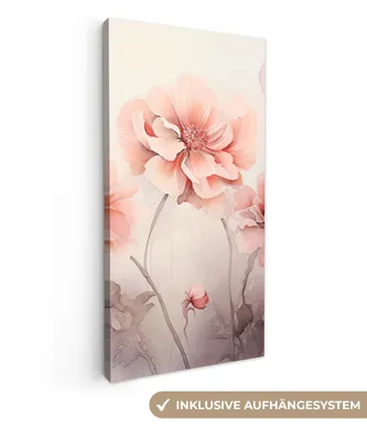 Produktbild von MuchoWow® - Leinwandbilder - Blumen - Rosa - Kunst - Abstrakt - Aquarell, Wandbild, Wanddeko Bilder Wohnzimmer, 20x40 cm
