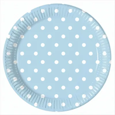 Image de Lot de 10 assiettes en carton à pois bleu clair - Grandes (23 cm)