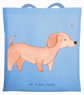 Produktbild von Mr. & Mrs. Panda Stoffbeutel Dackel Kurzhaardackel Moment - Sky Blue - Geschenk, Teckel, totebag, Beutel, Schultasche, Tasche, Dachshund, Shopping, Tote Bag
