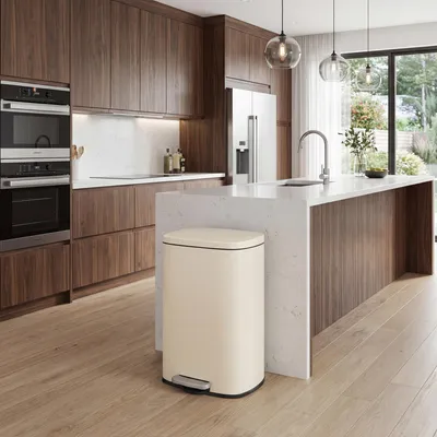 Produktbild von SONGMICS Mülleimer Küche, 50 Liter, Abfalleimer, Treteimer, mit Deckel, Softclose, Fußpedal, Stahl, Inneneimer, sandbeige