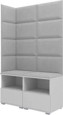 Produktbild von Garderoben-Set Nela V, Polstergarderobe mit zwei Schuhschränke, Flurmöbel mit Wandpaneele (Farbe: Weiß + Trinity 32 (Hellgrau))