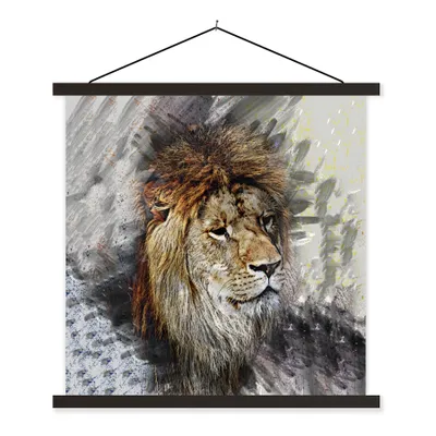 Produktbild von MuchoWow® Textilposter Löwe - Muster - Farben 120x120 cm mit schwarzem Rahmen - Aufhängungsset