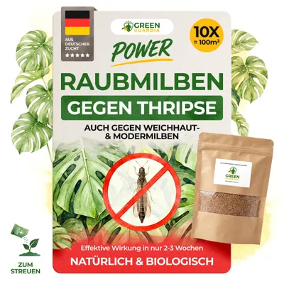 Produktbild von Power Raubmilben gegen Thripse – Streuware mit 10x Tüten für 100m² - Biologisches Mittel zur effektiven Thripse Bekämpfung – Umweltfreundlich