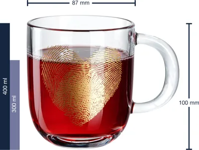 Produktbild von Leonardo Emozione Geschenk Tassen 4er Set, Fingerabdruck-Herz Design, spülmaschinengeeignete Tee und Kaffee Becher mit goldenem Herz Motiv, 400 ml, 046449