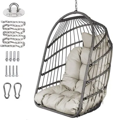 Produktbild von Azomor®️ Faltbarer Rattan Hängesessel mit Stahlaufhängeset für Innen und Außen