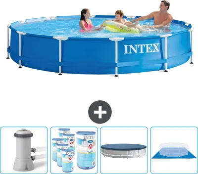 Immagine prodotto di Piscina Intex con struttura rotonda - 366 x 76 cm - blu - compresa pompa - filtro - copertura - telo di fondo