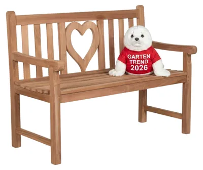 Produktbild von Gartenbank Teak Sitzbank 120cm mit Motiv Herz