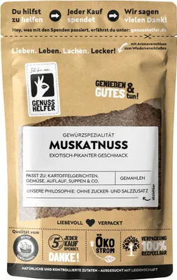 Produktbild von Muskatnuss, gemahlen, Grenada-Nuss für herzhafte Speisen, ohne Zusatzstoffe, 50g