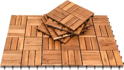 Produktbild von Eikuavons 2m² Akazienholz Terrassenfliesen 30x30cm 22 Stück Klicksystem wetterfest für Balkon