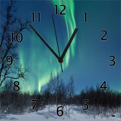 Produktbild von Wallario Design Wanduhr Polarlicht in Schweden aus Echtglas, Größe 30 x 30 cm
