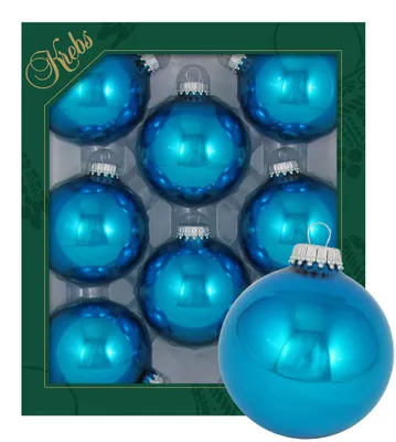 Produktbild von Krebs Glas Lauscha Kugeln im 8er Set - Hawaii Blau - Christbaumschmuck aus Glas - Unifarbende Kugeln - Größe: 7cm - 30007