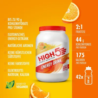 Produktbild von HIGH5 Sport Energy Drink Orange 2,2kg (46 Portionen) | Isotonisches Getränkepulver mit Kohlenhydraten & Elektrolyten