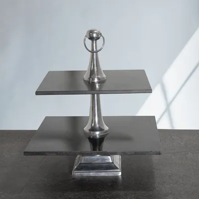 Produktbild von Etagere, 2 Etagen, Quadrat, Aluminium, Marmor, Schwarz