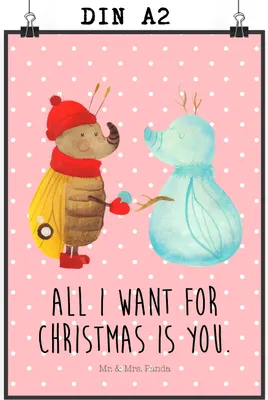 Produktbild von Mr. & Mrs. Panda Bild Nachtfalter Schneemann DIN A2 - Rot Pastell - Geschenk, Winterzeit, Wandbild, drucke, Schnee, Kunstdruck, wanddeko, Weihnachten, Plakat, Winter