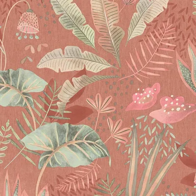 Zdjęcie produktu dla Profhome 393482-GU Tapeta retro Floral czerwona łososiowo-pomarańczowa jasnozielona różowa 5,33 m2