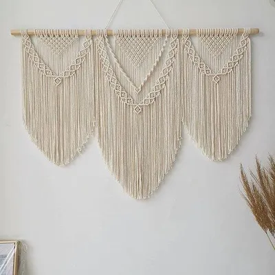Productafbeelding van Macramé wandtapijt, 110 cm (breed) x 82 cm (hoog), groot, handgeweven, geschikt voor decoratie in de slaapkamer, op het balkon, als wanddecoratie, cadeau voor vrouwen