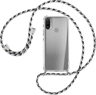 Produktbild von Handykette Backcover-Schutzhülle mit Band (Metall silberfarben) für Motorola Moto E20 (XT2155) - schwarz/grau/weiß