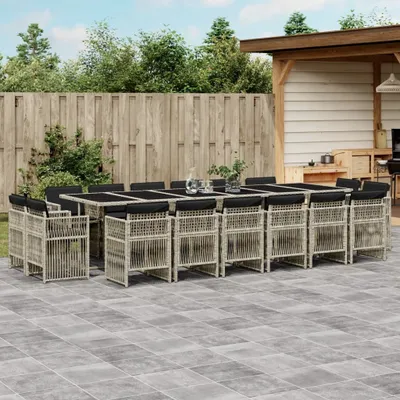 Produktbild von Möbel 17-tlg. Garten-Essgruppe mit Kissen Hellgrau Poly Rattan - Sitzgruppe 3211067