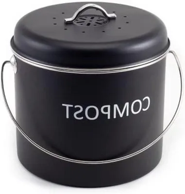 Zdjęcie produktu dla Pojemnik na kompost kuchenny - 5 litrów - Wysokiej jakości pojemnik na odpady organiczne z 2 filtrami z węglem aktywnym - Bezzapachowy pojemnik na odpady organiczne z pokrywą i uchwytem