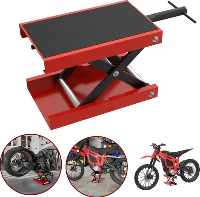 Obrázek produktu pro LARS360 Zvedák na motorku 550 kg, výškově nastavitelný 9,5-34 cm, nůžkový zvedák Zvedací stůl Montážní stojan pro garáž a dílnu, robustní provedení, červený