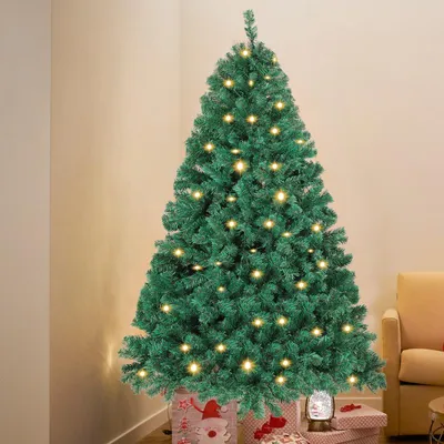 Produktbild von Faziango 150cm Künstlicher Weihnachtsbaum inkl. 550 Spitzen PVC Nadeln, 200 warmweiße LED-Leuchten & Metallständer, Tannenbaum, Christbaum