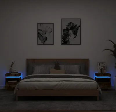 Produktbild von vidaXL Nachttische mit LED-Leuchten 2 Stk. Räuchereiche 40x39x48,5 cm