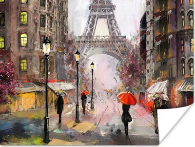 Produktbild von MuchoWow® Poster Gemälde - Paris - Eiffelturm - Regenschirm - Ölgemälde 160x120 cm - Foto Plakat