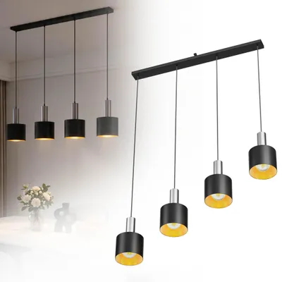 Produktbild von XMTECH Industrielle Pendelleuchte E27 4-flammig, Metall Hängelampe Schwarz Silber, Warmweiß 2800K, Höhenverstellbar 150 cm, Esszimmer Wohnzimmer Lampe