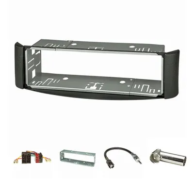 Produktbild von Radioblende Set kompatibel mit Smart fortwo (450) Bj.1998-2007 dunkelgrau mit Metallschacht Radioadapter ISO Raku2 Antennenadapter ISO