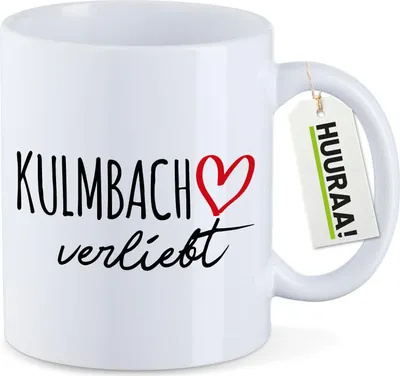 Produktbild von Huuraa Kaffeetasse Kulmbach verliebt 330ml Weiß Keramik Kaffeebecher Geschenkidee