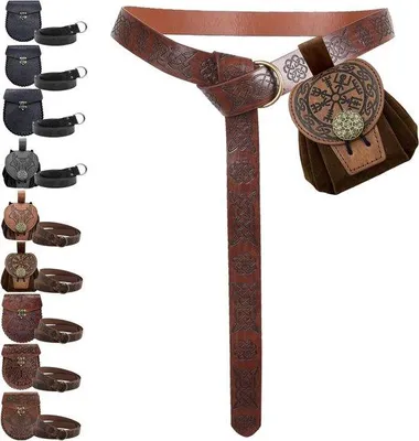 Produktbild von Mittelalterlicher Gürtel mit Skandinavischer Tasche und Kompass, braun, LARP Zubehör