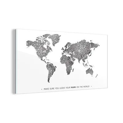 Obrázok produktu pre MuchoWow® Sklenené obrazy - Obrazy na stenu - Foto na skle Mapa sveta - Citát - Čiernobiela 40x20cm Nástenná dekorácia zo skla - akrylový sklenený obraz -