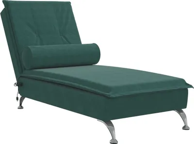 Image de Chaise longue de massage avec traversin vert foncé velours