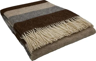Produktbild von Fair De Luxe Wolldecke 100% Wolle | wärmende Wohndecke/Plaid vielseitig einsetzbar | Braun/Creme/Grau
