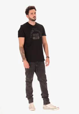 Produktbild von Diesel Herren T-Shirt, Schwarz, 100% Baumwolle, mit Denim Division 78 Logo-Aufdruck
